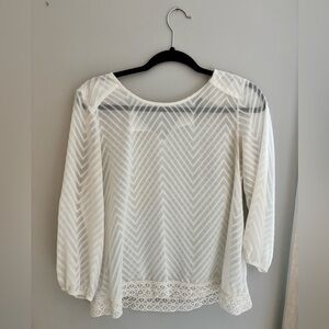 Women’s White Chevron Lace-Hem Blouse by Eclair